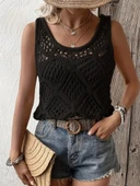 Kadın Askılı Yuvarlak Yaka Geometrik Desenli Triko Bluz thumbnail 9