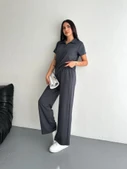Osy Modal Yumuşak Dokulu Kumaş Kısa Kollu Yakalı T-shirt Pantalon Ikili Takım- Antrasit thumbnail 3