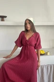 V YAKA DÖKÜMLÜ ELBİSE - Pembe - 4