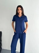 Osy Modal Yumuşak Dokulu Kumaş Kısa Kollu Yakalı T-shirt Pantalon Ikili Takım- Lacivert - 5