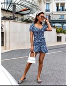 Kadın Kısa Kollu Kalp Yaka çiçek Desenli Krep Elbise thumbnail 4