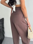 Yüksel Bel Rahat Paça Pantalon - Kahverengi - 7