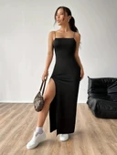 Kadın Ip Askılı Yandan Yırtmaçlı Janjan Krep Elbise thumbnail 8