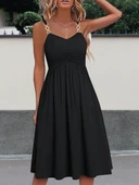 Kadın Ip Askılı V Yakalı Kısa Viskon Elbise thumbnail 6