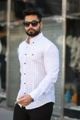 Erkek Pamuklu Çizgi Desenli Gömlek - 1