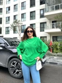 Kadın Yarasa Kol Aerobin Kumaş Bluz thumbnail 3