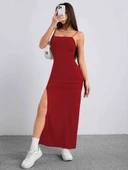 Kadın Ip Askılı Yandan Yırtmaçlı Janjan Krep Elbise thumbnail 1