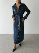 KOT ELBİSE UZUN ÖNDEN DÜĞMELİ - Mavi thumbnail 3