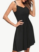 Kadın Ip Askılı V Yakalı Kısa Viskon Elbise thumbnail 10