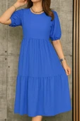 Kadın Kısa Kollu Yakası Açık Katlı Bürümcük Balon Elbise thumbnail 3
