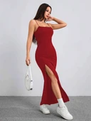 Kadın Ip Askılı Yandan Yırtmaçlı Janjan Krep Elbise thumbnail 6