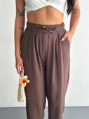 Yüksel Bel Rahat Paça Pantalon - Kahverengi - 5