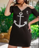 Fermuar Detay çıpa Baskılı Zincir Askılı Viskon Elbise thumbnail 5