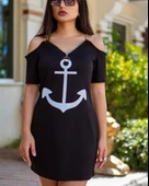 Fermuar Detay çıpa Baskılı Zincir Askılı Viskon Elbise thumbnail 6