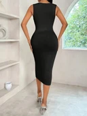 Kadın Askılı Kruvaze Yakalı Dalgıç Midi Elbise thumbnail 3