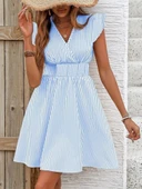 Kadın Kısa Kollu Kruvaze Yakalı Poplin Elbise thumbnail 3