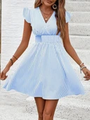 Kadın Kısa Kollu Kruvaze Yakalı Poplin Elbise thumbnail 2