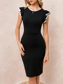 Kadın Kısa Kollu Bisiklet Yaka Yırtmaçlı Ithal Krep Elbise thumbnail 1