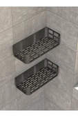 Banyo Duş Rafı 2'li Yapışkanlı ve Deliksiz Duş Organizer Suya Dayanıklı Siyah Raf - 2