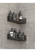Banyo Duş Rafı 2'li Yapışkanlı ve Deliksiz Duş Organizer Suya Dayanıklı Siyah Raf - 4