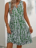 Kadın Sıfır Kol Yakadan Halka Detaylı Desenli Kısa Bürümcük Elbise thumbnail 5