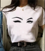 Kadın Kısa Kollu Bisiklet Yaka Göz Baskılı Süprem T-shirt - 5