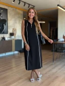 Kadın Modal Kumaş şerit Detaylı Fermuarlı Midi Elbise - 3