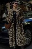 Leopar Desenli İçi Astarlı Peluş Kaban 7065 - 3