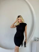 Kadın Kısa Kap Kollu Bisiklet Yaka Belden Bağlamalı Modal Mini Elbise thumbnail 5