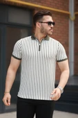 Erkek çizgili Fermuar Yakalı Kısa Kollu Tişört thumbnail 1