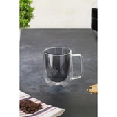 Çift Cidarlı Cam Kupa Gri Renk thumbnail 4
