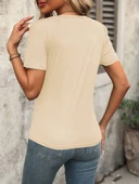 Kadın Kollu V Yakalı Omuzlarda çizgi Detaylı Viskon Bluz thumbnail 4