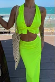Kadın Mayo Kumaş Bağlamalı Crop Ve Maxi Boy Etek Ikili Takım - 1