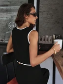 Kadın Kolsuz V Yakalı Düğmeli Ithal Krep Yelek Ve Pantolon Ikili Takım thumbnail 7