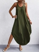 Kadın Askılı V Yakalı Uzun Viskon Elbise thumbnail 4