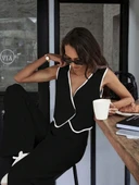 Kadın Kolsuz V Yakalı Düğmeli Ithal Krep Yelek Ve Pantolon Ikili Takım thumbnail 5