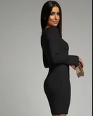 Kadın Uzun Kollu Kare Yaka Kol Ucu Ispanyol Triko Elbise thumbnail 3