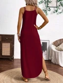 Kadın Askılı Yuvarlak Yaka Asimetrik Detaylı Viskon Elbise thumbnail 3