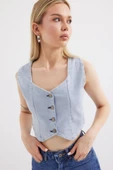 6797 Crop Kot Yelek - Mavi - 1