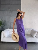 Kadın çan Dokuma Kumaş V Yaka Asimetrik Kesim Elbise thumbnail 11