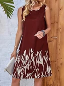 Kadın Askılı Yuvarlak Yakalı Yaprak Desenli Dalgıç Elbise thumbnail 7