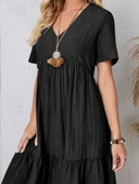 Kadın Kısa Kollu V Yakalı Fırfırlı Bürümcük Elbise thumbnail 2