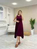 Kadın Askılı Yuvarlak Yakalı Asimetrik Kesim Detaylı Viskon Elbise thumbnail 4