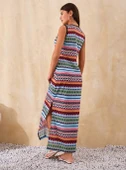 Kadın Bisiklet Yaka Cizgi Desen Süprem Elbise thumbnail 4