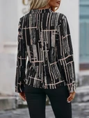 Kadın Uzun Kollu V Yakalı Desenli Dalgıç Bluz thumbnail 7