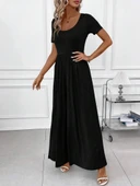 Kadın Kısa Kollu Yuvarlak Yaka Geniş Paçalı Bürümcük Tulum thumbnail 10