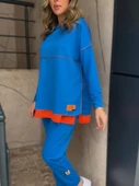 Kadın Indigo Kapşonlu Etek Ucu Detay Arma Ters Dikiş Gorunumlu Ikili Takım thumbnail 7