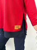 Kadın Kırmızı Kapşonlu Etek Ucu Detay Arma Ters Dikiş Gorunumlu Ikili Takım - 23