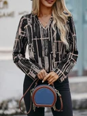 Kadın Uzun Kollu V Yakalı Desenli Dalgıç Bluz thumbnail 9