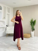 Kadın Askılı Yuvarlak Yakalı Asimetrik Kesim Detaylı Viskon Elbise thumbnail 2